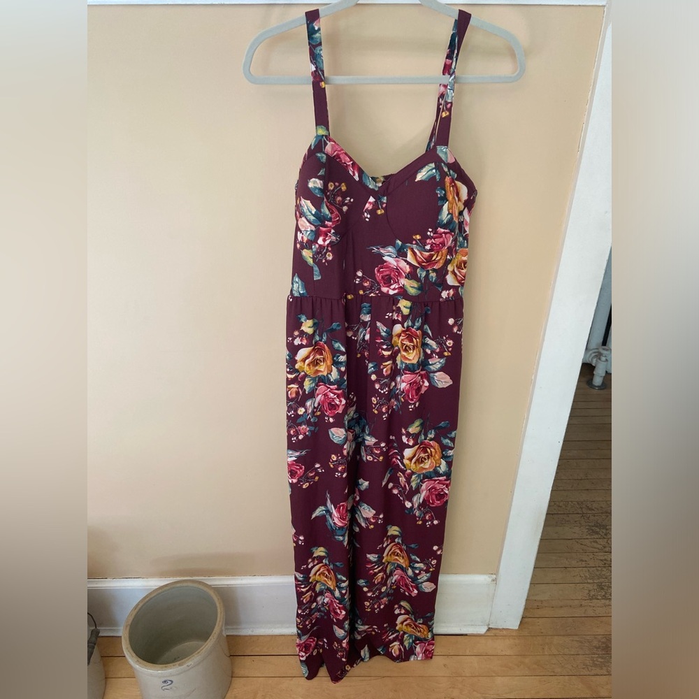 Xhilaration Burgundy Floral Jumpsuit